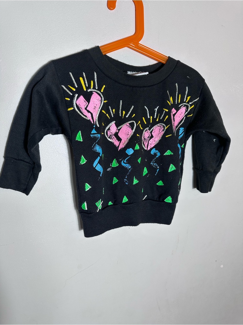 Vintage toddler Black Sweatshirt with Pink Heart Designs